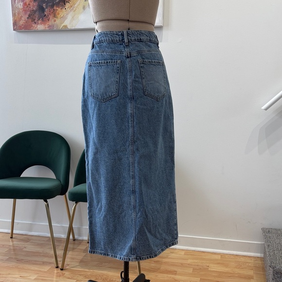 Dynamite Blue Denim Midi Skirt with Front Slit - Picture 2 of 2